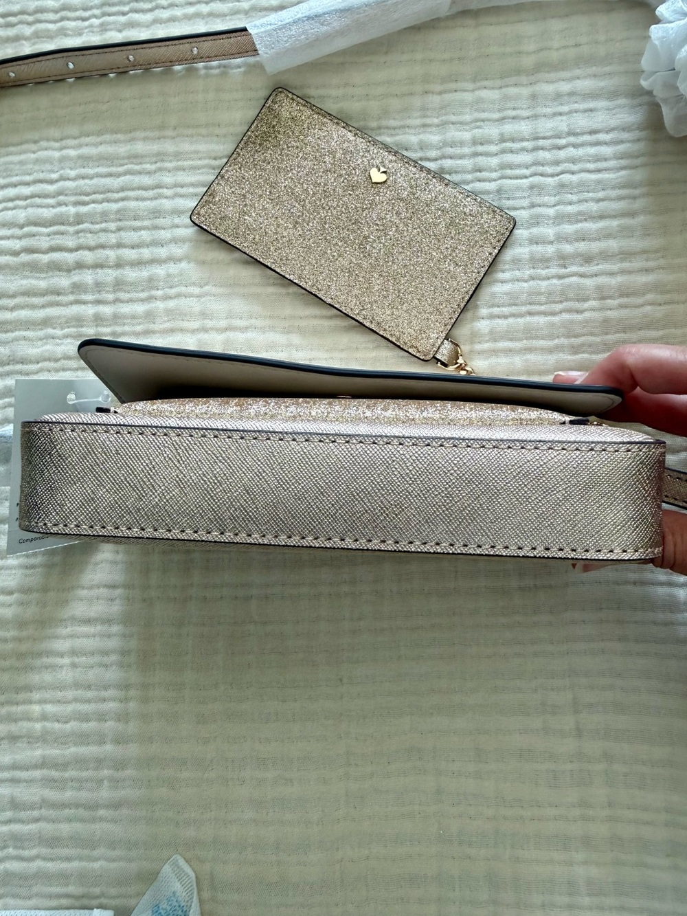 NWT Kate Spade Glimmer Boxed Crossbody Duo in Gold Glitter KE451 - Picture 8 of 11